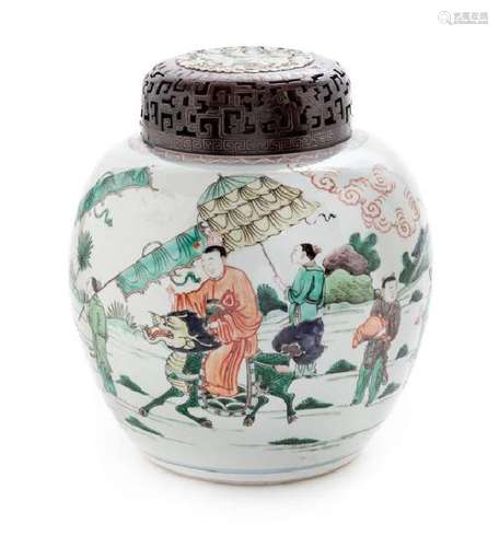 A Famille Verte Porcelain Ginger Jar Height 9 inches.