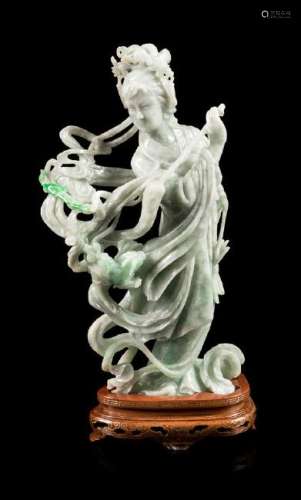 * An Apple Green and Pale Celadon Jadeite Figure of a