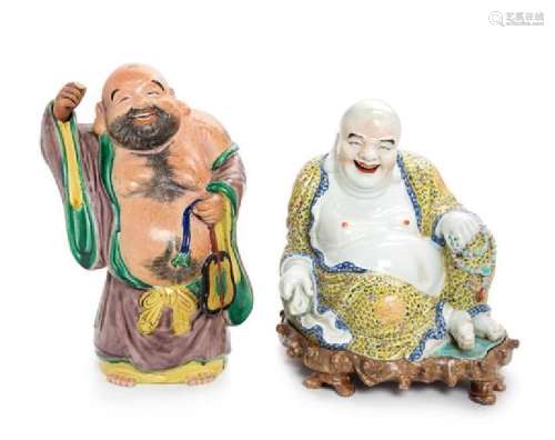 * Two Porcelain Figures of Laughing Buddha Height of