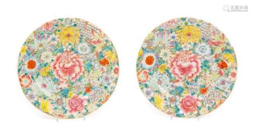 A Pair of Famille Rose Porcelain 'Millefleur' Plates