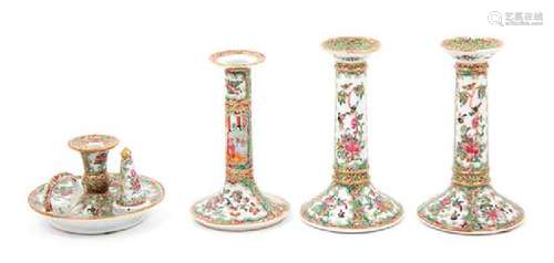 * Four Chinese Export Canton Famille Rose Porcelain