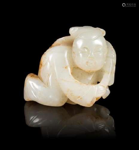 A White and Russet Jade Figure of a Boy Height 1 1/4