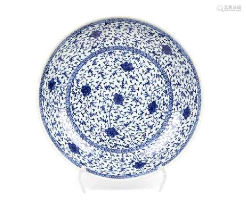 A Blue and White 'Floral' Porcelain Charger Diameter 14