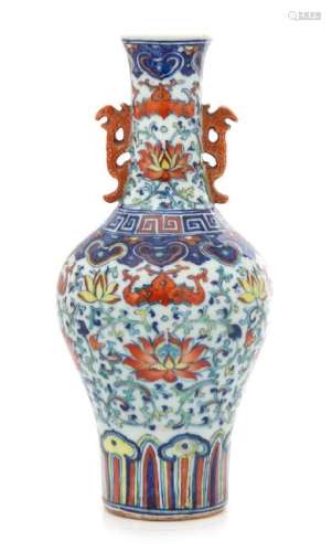 A Doucai Porcelain Bottle Vase Height 9 inches.