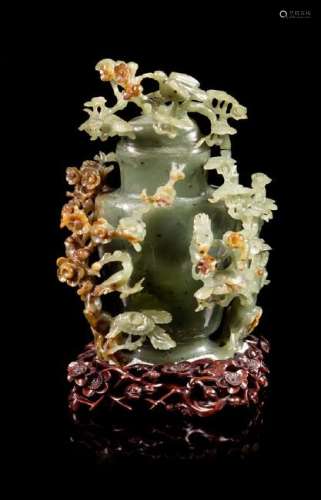 * A Spinach and Russet Jade Covered Vase Height 6 1/2