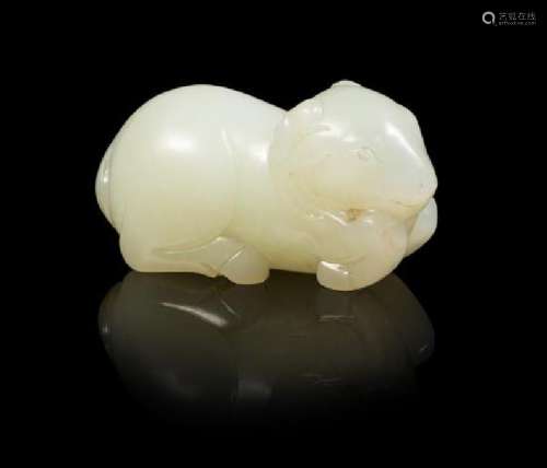 A Pale Celadon Jade Figure of a Ram Length 2 1/2