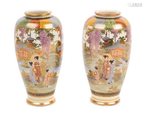 * A Pair of Japanese Satsuma Vases Height of each 9 3/4