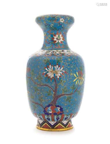 A Cloisonne Enamel Baluster Vase Height 9 1/4 inches.