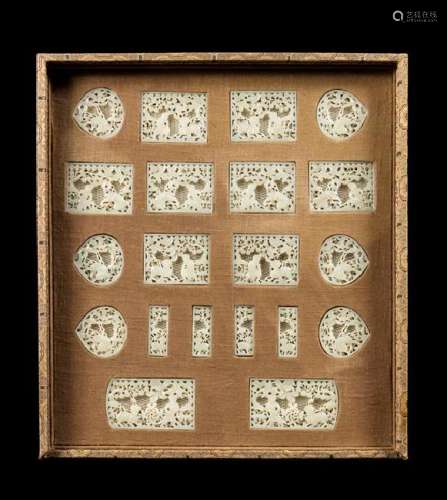 A Set of Twenty Pale-Celadon Jade Belt Ornaments Length