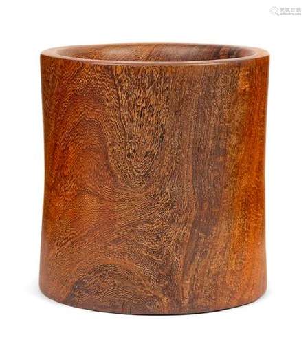 A Jichimu Wood Brush Pot, Bitong Height 9 1/2 inches.