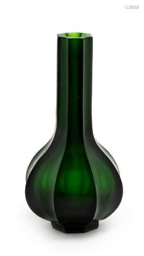 * An Emerald-Green Glass Octagonal Bottle Vase Height 8