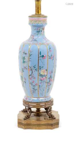 A Blue Ground Famille Rose Porcelain Vase Height of