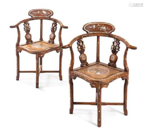 A Pair of Mother-of-Pearl Inlaid Hardwood Chairs Height