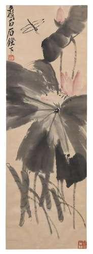 * Qi Baishi, (1864-1957), Red Lotus and Dragonfly