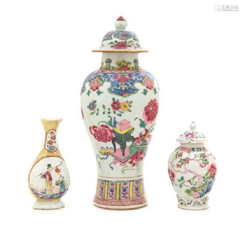 Three Famille Rose Porcelain Vases Height of tallest 11