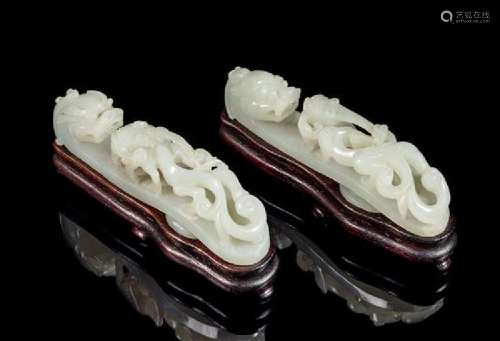 A Pair of Pale-Celadon Jade 'Dragon' Belt Hooks Length