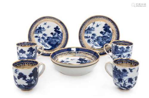 * Six Chinese Export Canton Blue and White Cups and