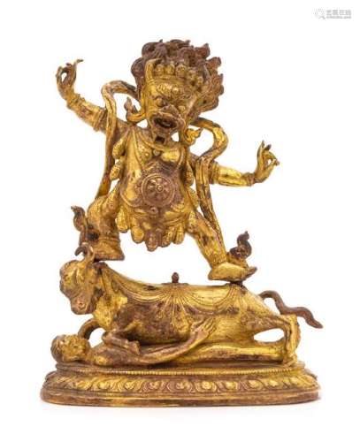 A Sino-Tibetan Gilt Bronze Figure of Yama Dharmaraja