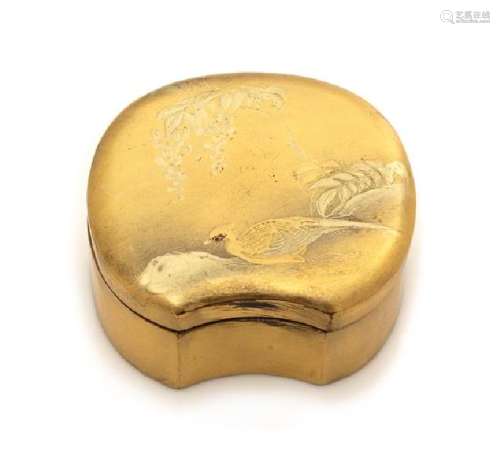 A Japanese Gilt Lacquer Covered Box Diameter 3 1/8