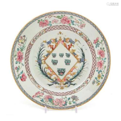 A Chinese Export Armorial Porcelain Plate Diameter 8