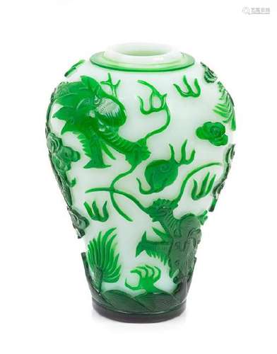 * A Green Overlay White Peking Glass 'Dragon' Vase,