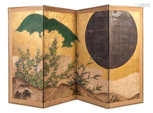 Tojo Unkoku, (Japanese, 1641-1722), a four-panel floor
