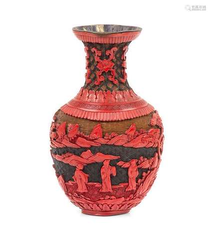 * A Ticai Lacquer Vase Height 9 inches.