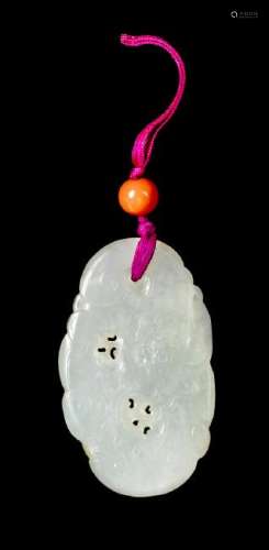 A White Jade Carved Cloud and Chilong Pendant Length 2