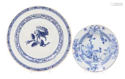Two Chinese Export Blue and White Porcelain Plates