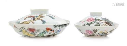 Two Famille Rose Porcelain Covered Bowls Diameter 10