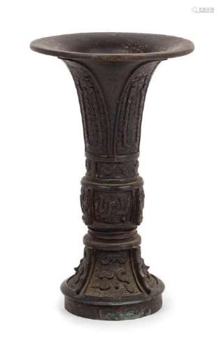 A Bronze Gu Vase Height 9 1/2 inches.
