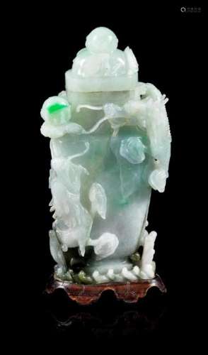 * An Apple Green and Celadon Jadeite Covered Vase