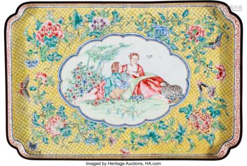 78230: A Chinese Export Canton Enameled Copper Tray, Qi