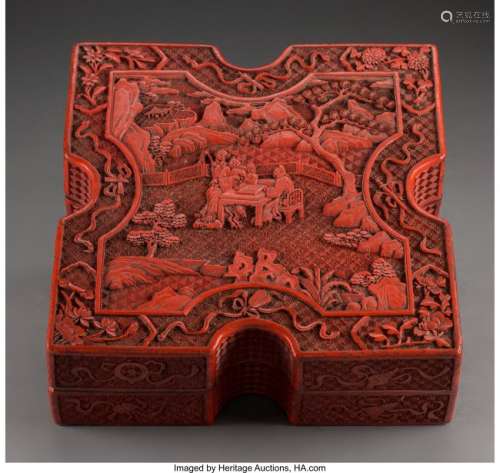 78255: A Chinese Cinnabar Lacquer Square-Form Box and C