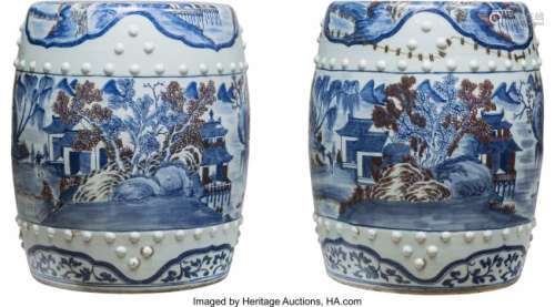 78179: A Pair of Blue and White Porcelain Garden Stools