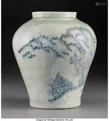 78430: A Korean Blue and White Decorated Glazed Jar wit