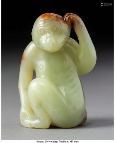 78052: A Chinese Carved Yellow Jade Monkey, Qing Dynast