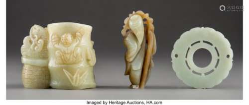 78086: Three Chinese Carved Jade Pieces 2-3/8 x 3 x 2 i