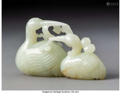 78065: A Chinese White Jade Storks Nesting with Lingzhi