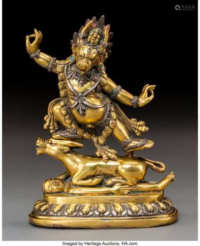 78363: A Tibetan Gilt Bronze Figure of Yama Dharmaraja,