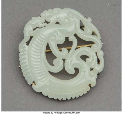78085: A Chinese White Jade Chilong Carving Mounted as