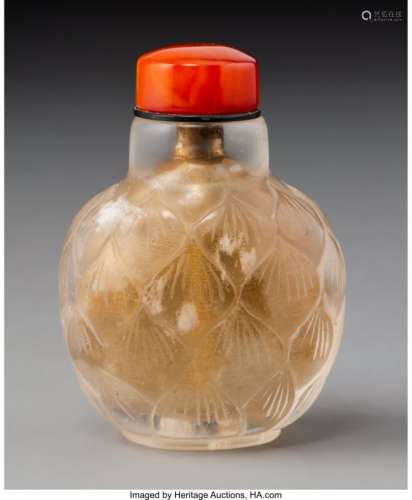 78021: A Chinese Carved Rock Crystal Lotus Snuff Bottle