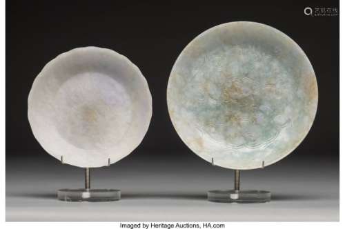 78100: Two Chinese Jadeite Shallow Dishes, late Qing Dy