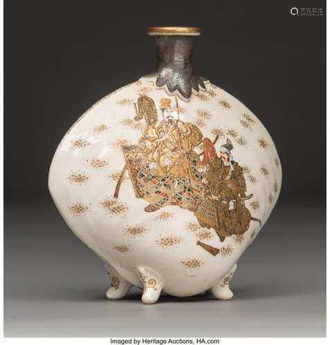 78386: A Kinkozan Satsuma Earthenware Flask Vase with S