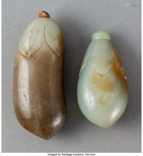 78034: Two Chinese Jade Eggplant Snuff Bottles, Qing Dy