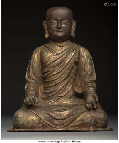 78212: A Chinese Lacquered and Gilt Bronze Figure of a