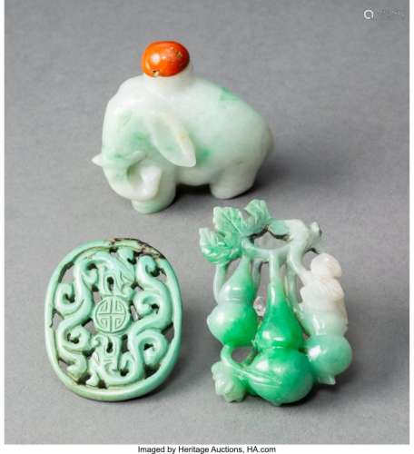 78025: A Chinese Jadeite Elephant Snuff Bottle and Two