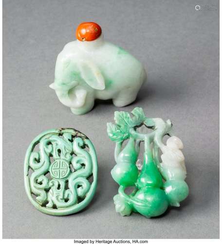 78025: A Chinese Jadeite Elephant Snuff Bottle and Two