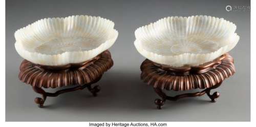 78101: A Pair of Chinese Mughal-Style Carved Jade Flowe