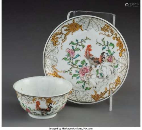 78234: A Chinese Export Enameled Porcelain Cup and Sauc